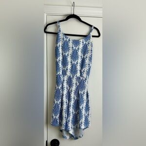 Women’s Romper Small Blue and White Patterned Sleeveless Beachy Spring Classic